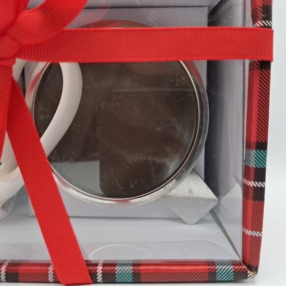 NEW Coco Lola Christmas Tea Set Gift Box Mug Infuser Lid Spoon (4-pc) Plaid Tree - Picture 5 of 11